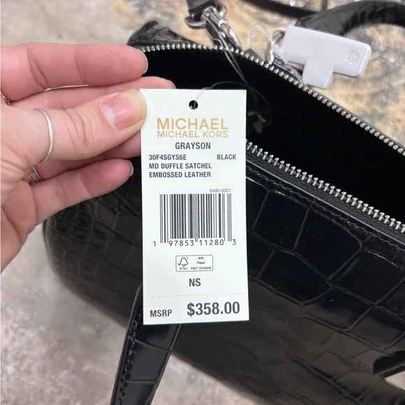 NWT Michael Kors Grayson Black Medium Crocodile-Embossed Leather Duffel Satchel - Picture 12 of 13